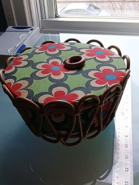 Vintage Retro Flower Power Sewing Basket
